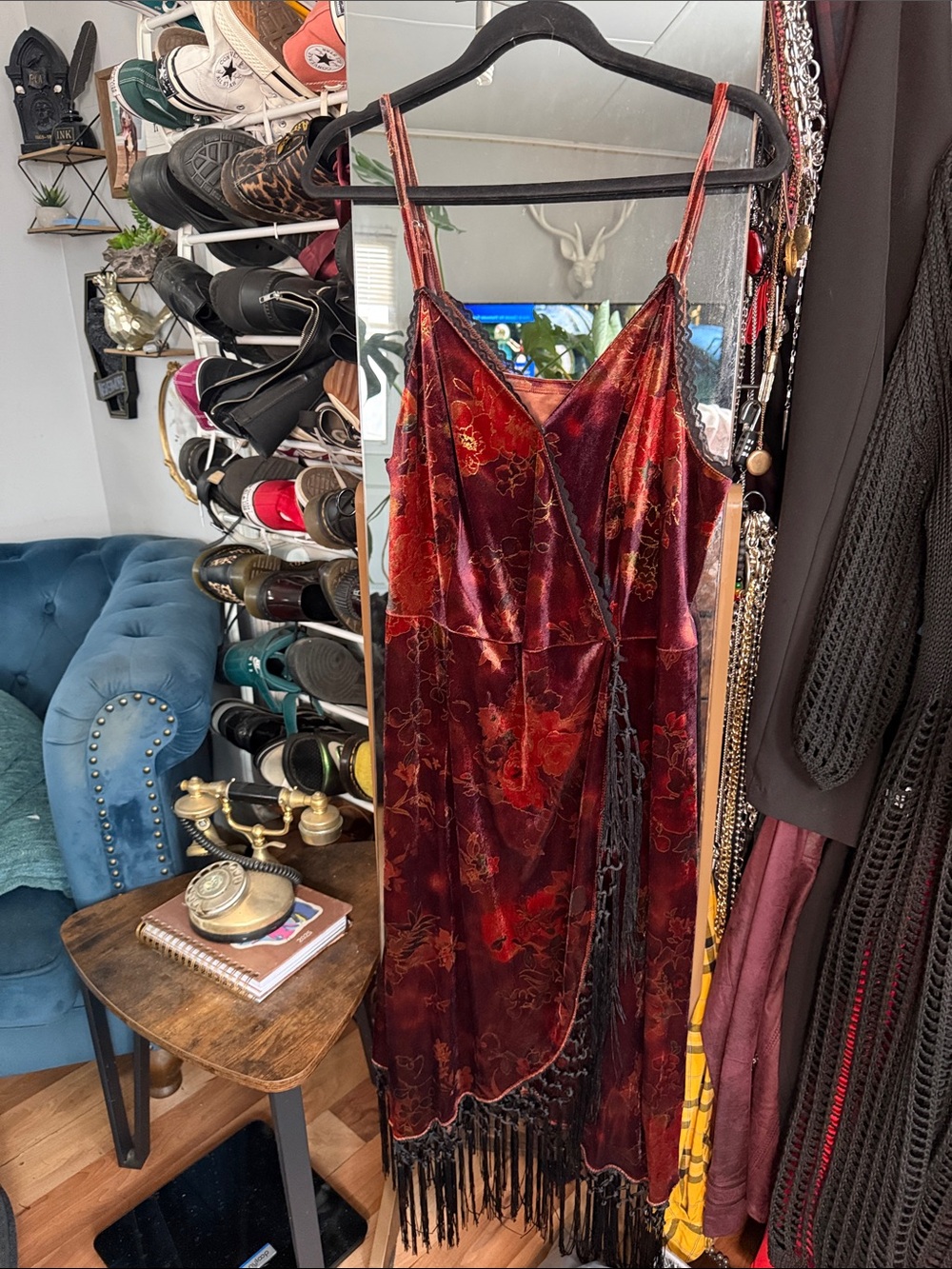ROMWE 1XL velvet Dress - purple and rusty orange with gold